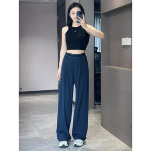 Pantalon large pour femme, taille haute, coupe ample, longueur intégrale, couleur unie, décontracté, pour l'été, respirant, avec taille élastique - Product Image 6