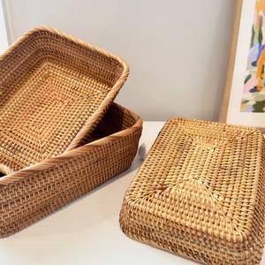 Elegant Modern Rectangle Rattan Serving Plate Handpainted Eco-Friendly Dishwasher <b>Safe</b> <b>Vintage</b> High Quality Natural Restaurant - Product Image 4