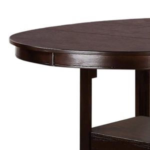 <b>Solid</b> <b>Wood</b> <b>Round</b> Counter Height <b>Dining</b> <b>Table</b> with Shelf Dark Rosy Brown Finish 1pc <b>Table</b> Only - Product Image 4