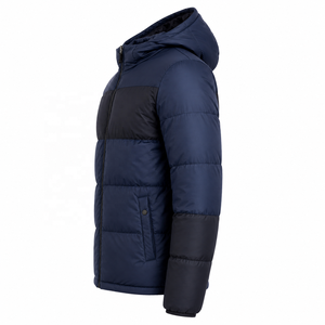 Veste matelassée à capuche pour homme, color-block orange et noir, coupe-vent, hiver, décontractée, fermeture éclair, coupe classique - Product Image 2