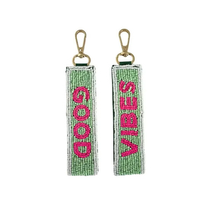 Export Quality Latest Beaded Fabric Keychain Good Vibes Custom Letter Wristlet <b>Strap</b> <b>Adjustable</b> Lobster Clasp Bags Keychain 2026 - Product Image 1