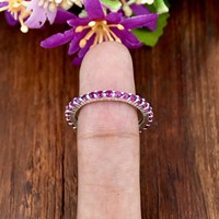 Natürlicher Vintage-Rubin Eternity Stapelring Runder Roter Edelstein Ehering Juli Geburtsstein Stapelbarer Schmuck Geschenk für Sie
