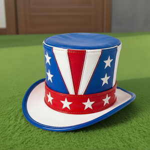 Sombrero de copa de cuero hecho a mano de alta calidad, disfraz patriótico de Estados Unidos con estrellas y rayas. - Product Image 2