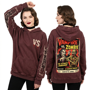 Sweat à capuche zippé vert olive vieilli pour femme, avec motif graphique « Déchets toxiques », impression personnalisée « Biohazard Slime » sur les manches, style punk - Product Image 4