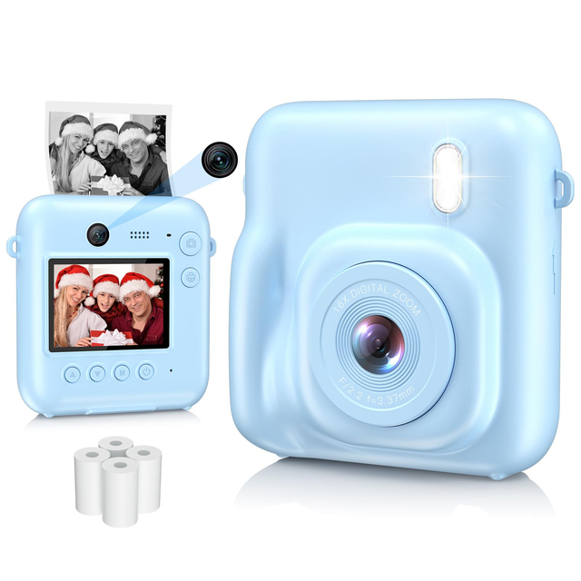 Kids Mini Instant Camera with Paper Print & Photo Display 1080P Video Resolution Selfie Gift Toddle Toy