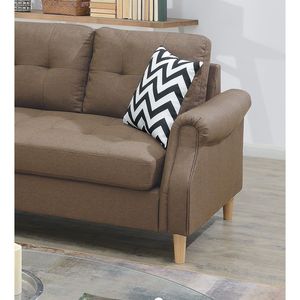 Divano Angolare Reversibile in Polifibra Color Caffè Chiaro con Chaise Longue per Soggiorno - Product Image 2