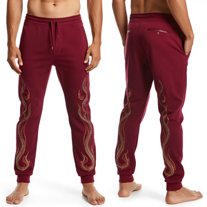 Premium Men's Stacked Rhinestone <b>Pants</b> Featuring Crimson Flame Crystal Artwork with Heavyweight Cotton and Contemporary Fashion - Product Image 3
