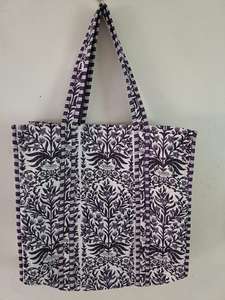 Sac de plage écologique en coton fleuri léger, sac de shopping fait main, imprimé à la main, matelassé, magnifique sac fourre-tout pour femmes - Product Image 2