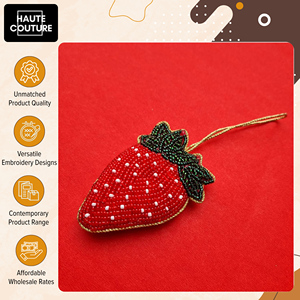 Ready Stock Offer Handcrafted Beaded Strawberry <b>Ornament</b> – <b>Red</b> Fabric Christmas Wall Hanging Decoration at Low Market Price - Product Image 4