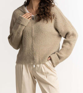 Suéter de punto personalizado con cierre de cremallera para mujer, elegante, de otoño, con logotipo personalizado, estilo coreano, de lana, para damas. - Product Image 4