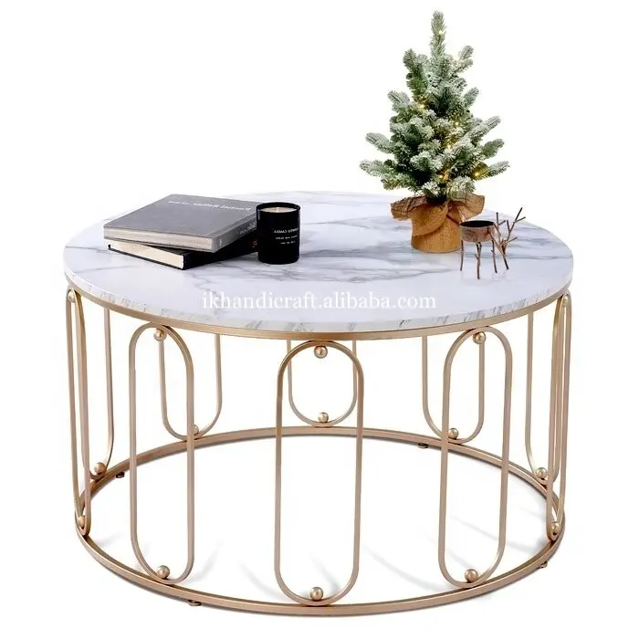 Hot Sale Light Luxury Nordic Living Room Sofa Side Gold Metal table White Marble Top Round Folding Coffee Table