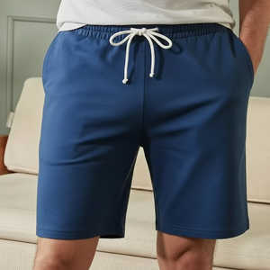 Shorts de sport d'été pour hommes, tendance streetwear, confortables, décontractés, couleur unie, effet délavé, personnalisables, tricotés à l'avant, 100% coton - Product Image 1