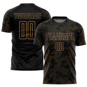 Conjunto de Uniforme de Fútbol Sublimado Personalizado OEM, Patrón de Camuflaje Negro y Dorado, Absorbe la Humedad, Unisex, para Adultos - Product Image 2
