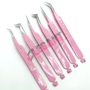 Hello Kitty Tweezers Pink Powder Coating Sliver Point High Quality Sustainable Eyelash Extension Tweezer Custom Brand Name