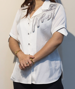 Premium <strong>White</strong> Women Half Sleeve Shirt Lightweight &amp; Breathable Regular Fit for Daily Wear Bulk India Export at Low Price - Product Image 5