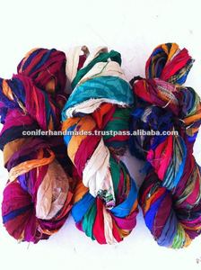 Fil de soie de sari recyclé durable, filé à la main, multicolore, fibre écologique pour le tricot, le crochet et les travaux d'artisanat, 100g - Product Image 5