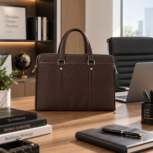 Porte-documents classique en cuir véritable imperméable pour hommes, sac à bandoulière pour ordinateur portable, fermeture éclair, grande capacité, pour le bureau et les voyages - Product Image 4
