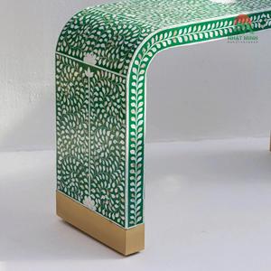 Mesa Consola Contemporánea con Patrón de Hojas Verdes y Detalles Dorados, Mueble Rectangular para Entrada Interior - Product Image 3