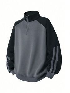 Sweat-shirt à capuche zippé contrastant pour homme, coupe ample, manches raglan, 100 % coton respirant, idéal pour l'automne et les tenues décontractées - Product Image 3