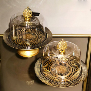 Elegant Brass Metal Golden Decorative Glass on Top Dome <b>Cover</b> Latest <b>Cake</b> Stands at Wholesale Price Home Accent - Product Image 1