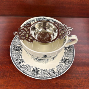 Elegant Metal Handwoven Brushed Shiny Brass <b>Tea</b> Strainer With Long Two Side Handle for Kitchenware Loose Leaf <b>Tea</b> <b>Infuser</b> - Product Image 4