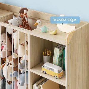 Meuble de rangement multifonctionnel en bois pour enfants avec 2 bacs en tissu et fentes verticales – Étagère haute pour jouets d'enfants pour la maison - Product Image 2
