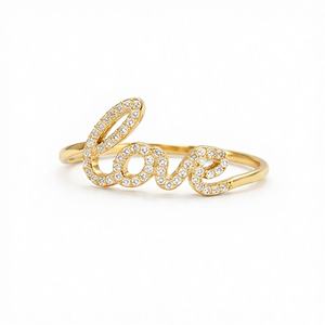 Anillo de amor de oro amarillo de 10K 14K con diamantes, diseño de letra de amor, chapado en oro, regalo para novia, regalo para el Día de San Valentín. - Product Image 1