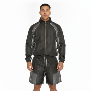 Ensemble de survêtement unisexe ADH noir et gris à manches longues avec fermeture éclair, short sportif léger en polyester, vêtements décontractés pour adultes au printemps - Product Image 3