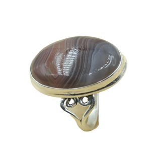 Natural Botswana Agate 925 Sterling Silver Handmade <b>Ring</b> Oval Cabochon <b>Statement</b> Jewelry Boho Vintage Women Gift for unisex him - Product Image 1