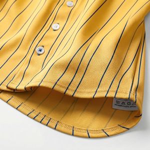 Wholesale Custom Logo Baseball Jerseys Sublimation <b>Yellow</b> Pinstripe Button Front Team Uniform <b>Shirts</b> with Custom Name and Number - Product Image 6