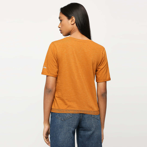 Camiseta de Verano Casual de Manga Corta para Mujer, Cuello Redondo, Mezcla de Lino y Algodón, Transpirable, con Bordado Plano, Proveedor de Exportación - Product Image 2