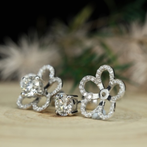 Trendy 925 Sterling Silver Gold Plated Black Clover Stud Earrings with Round Brilliant Cut Diamond for Women-<b>Gift</b> Occasion - Product Image 5