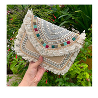 Tas genggam bermanik untuk wanita, tas kurir wanita, tas bahu pesta belanja malam gaya Bohemian, tas desainer buatan tangan gaya mode India