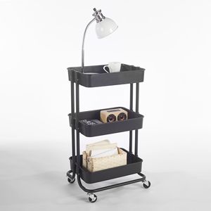 Carrello portaoggetti a 3 ripiani in plastica nera con ruote - Product Image 5
