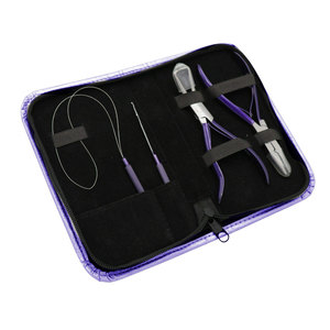 Kit professionnel de 4 outils de pose d'extensions capillaires en acier inoxydable, ensemble de pinces à extensions de haute qualité avec aiguille de tirage et boucle - Product Image 1