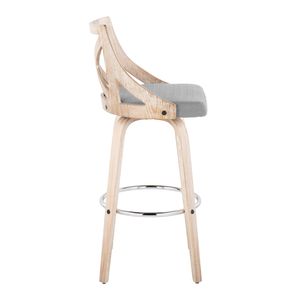 Sgabello da bar Charlotte da 30 pollici a altezza fissa con base girevole, in legno bianco anticato e tessuto grigio chiaro, finitura in metallo cromato, stile rustico - Product Image 3