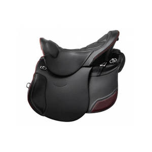 Selle d'obstacle anglaise en cuir marron avec garniture turquoise, arceau en plastique et quincaillerie en laiton - Product Image 6