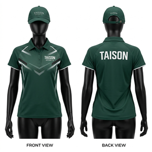 Maillot de golf pour femmes, qualité supérieure, 180 GSM, polyester piqué respirant, vert olive, bordure blanche, design à panneaux, broderie personnalisée, impression de logo - Product Image 3