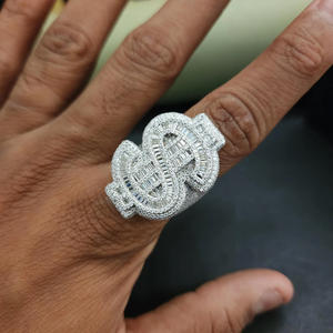 Bague Hip Hop de mode, motif dollar glacé, style bling pour rappeur, personnalisée, en Moissanite, argent sterling 925 plaqué rhodium - Product Image 3