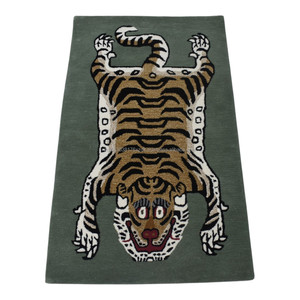 Hand Tufted <b>Tibetan</b> <b>Tiger</b> Rectangle Area <b>Rug</b>-Low Pile Wool Green Logo Pattern Bulk Wholesale - Product Image 4