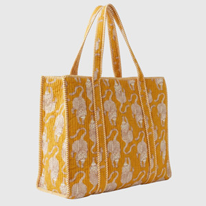 Bolso Tote Acolchado de Algodón Amarillo con Estampado de Mono, Estilo Bohemio, Abierto por Arriba, Bolso de Compras para Mujer, Uso en Todas las Estaciones - Product Image 4