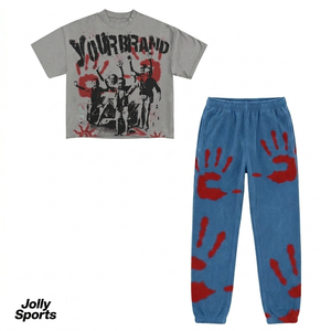 Premium 220 GSM Cotton Polyester Blend Women <b>Crop</b> <b>Top</b> and Pant Set <b>Red</b> Graphic Print Screen Print Custom Logo Women's Sets - Product Image 4