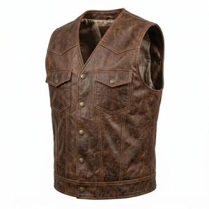 Chaleco de Cuero Marrón Vintage Personalizado para Hombre, Chaleco de Motociclista de Cuero Genuino, OEM ODM - Product Image 2