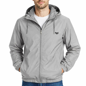 OEM Lightweight Grey Hooded Windbreaker <b>Jacket</b> Custom Logo Water Resistant Outerwear Private Label Men's <b>Jackets</b> Manufacturer - Product Image 4