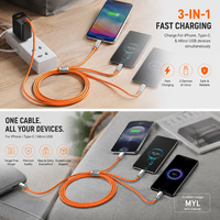 Câble de charge rapide 3-en-1 65W 3A avec connecteurs Type-C/Micro USB, matériaux en aluminium et caoutchouc pour téléphones mobiles iPhone/Android/iOS