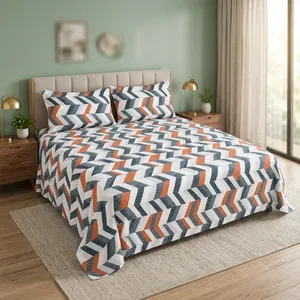 ผ้าปูที่นอนไมโครไฟเบอร์ 115 GSM สีขาวลายซิกแซกสีส้ม ผ้าคลุมเตียงน้ำหนักเบา นุ่มสบาย สำหรับตกแต่งภายในห้องนอนและเครื่องนอนในบ้าน - Product Image 2