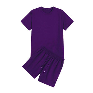 ชุดกีฬาลำลองฤดูร้อนสำหรับผู้ชาย พิมพ์ลายคุณภาพสูง ผ้าฝ้าย 100% เสื้อแขนสั้นน้ำหนักเบาและกางเกงขาสั้น ดีไซน์โลโก้ - Product Image 6