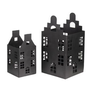 Wholesale Modern Matte Black Metal House Lantern <b>Decorative</b> Iron Tea Light Candle Holders For Indoor Outdoor Home Decor - Product Image 1