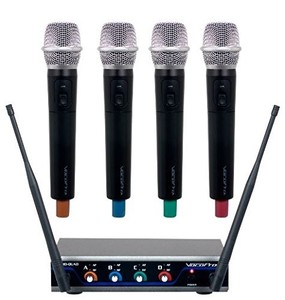 Sistema de Micrófono Inalámbrico UHF de 4 Canales, Juego de Micrófonos Dinámicos de Mano con Cancelación de Ruido Cardioide para Conferencias y Escenarios - Product Image 1
