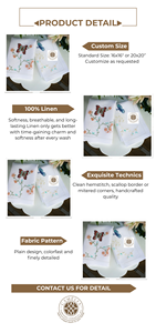 Delicada mariposa junto a flores en pleno floración bordadas en servilletas de lino, que aportan un suave encanto de jardín a las mesas de comedor elegantes. - Product Image 2